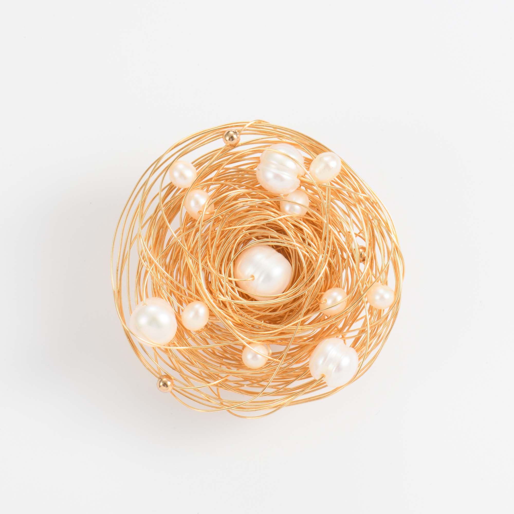 Golden Pearl in Web Brooch