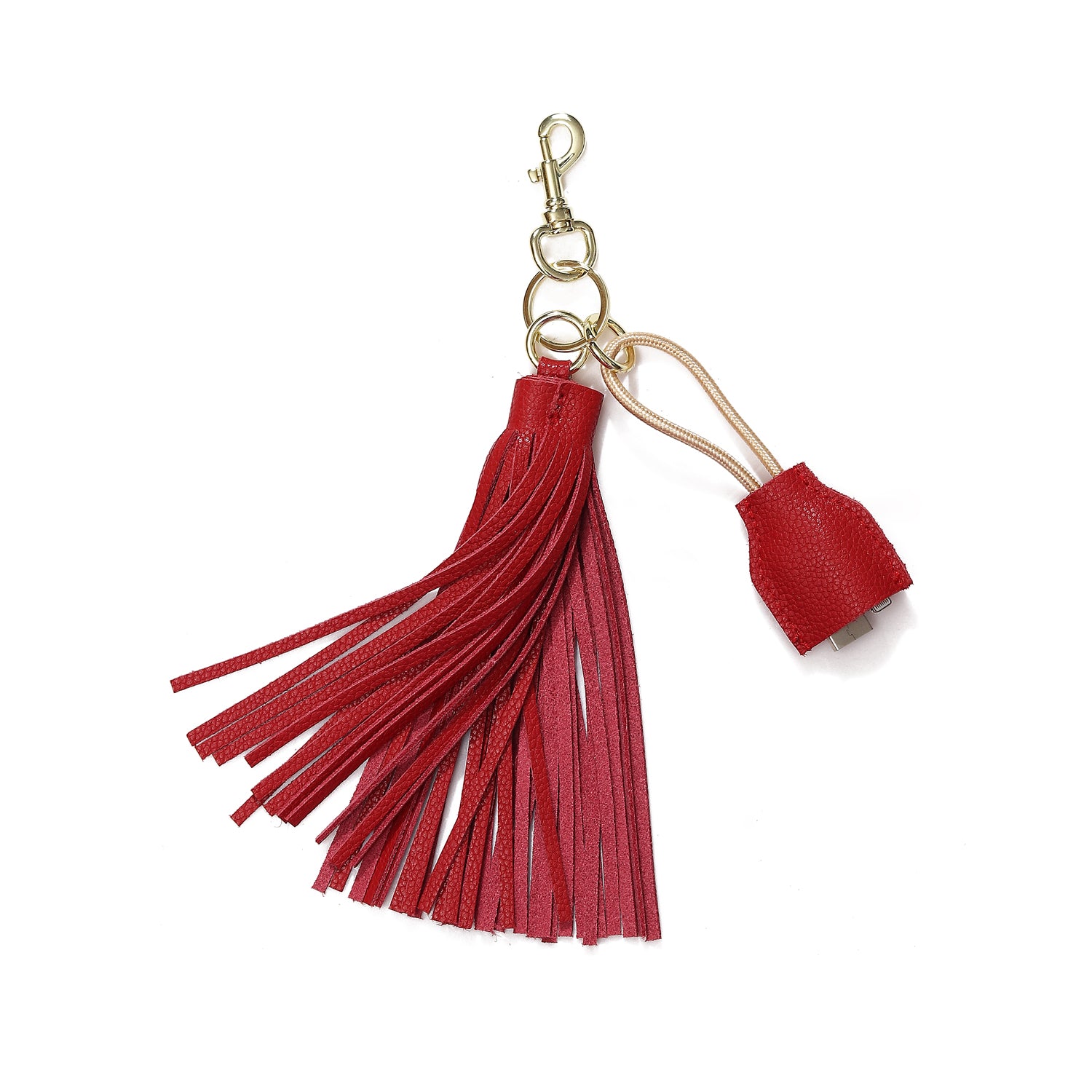 Leather Tassel Keychain with USB charging cable