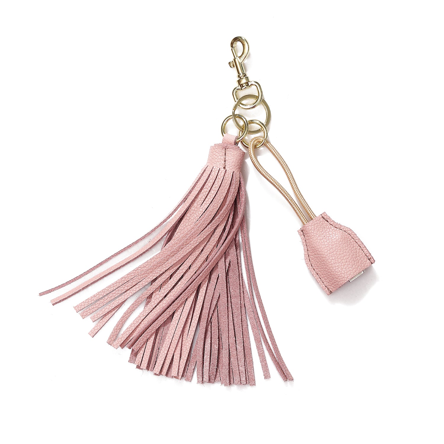 Leather Tassel Keychain with USB charging cable