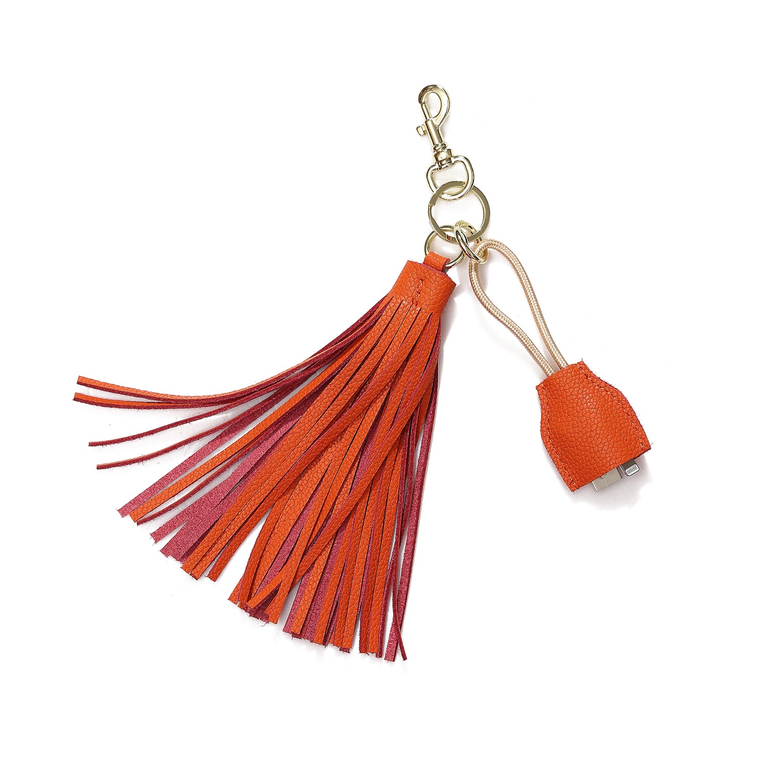 Leather Tassel Keychain with USB charging cable