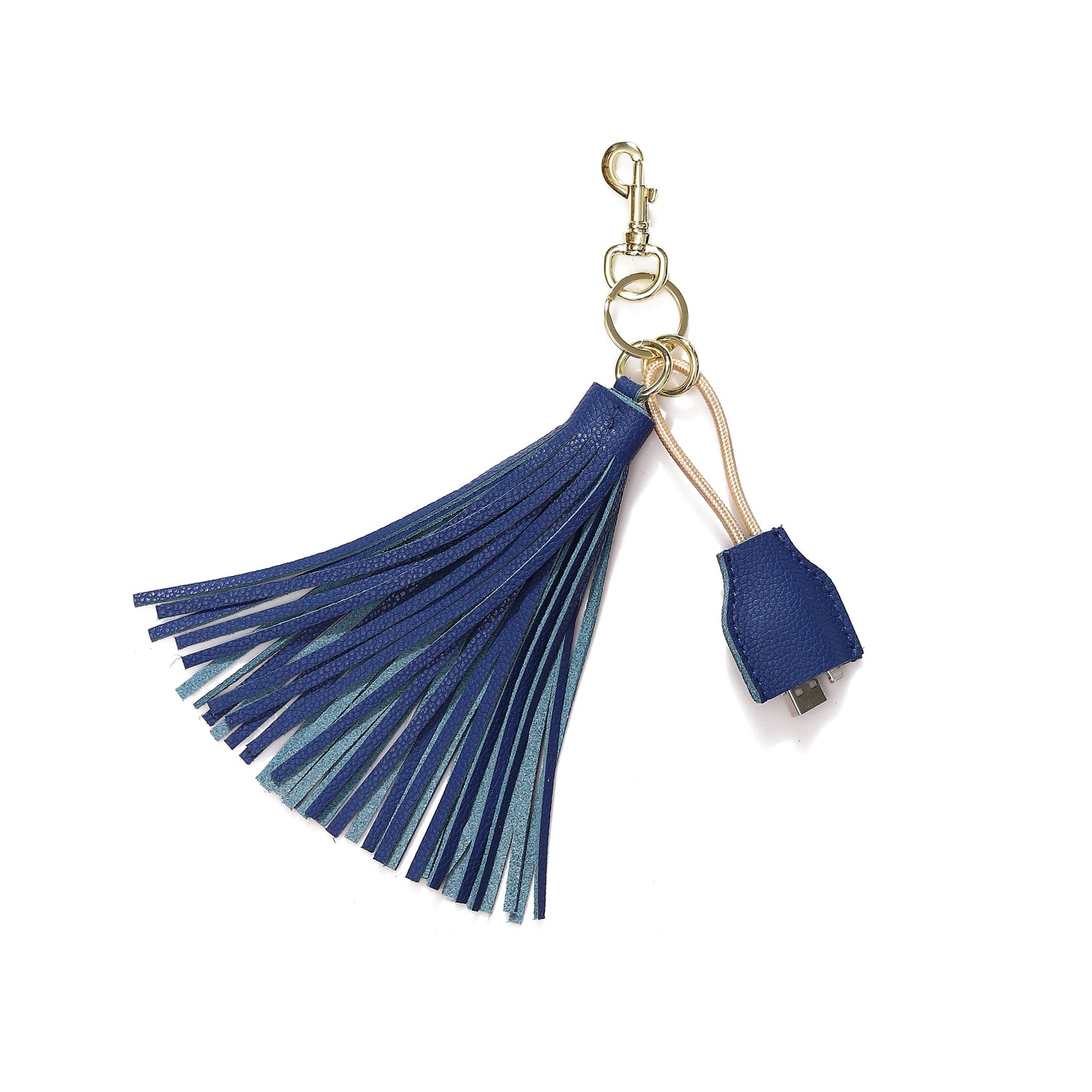 Leather Tassel Keychain with USB charging cable