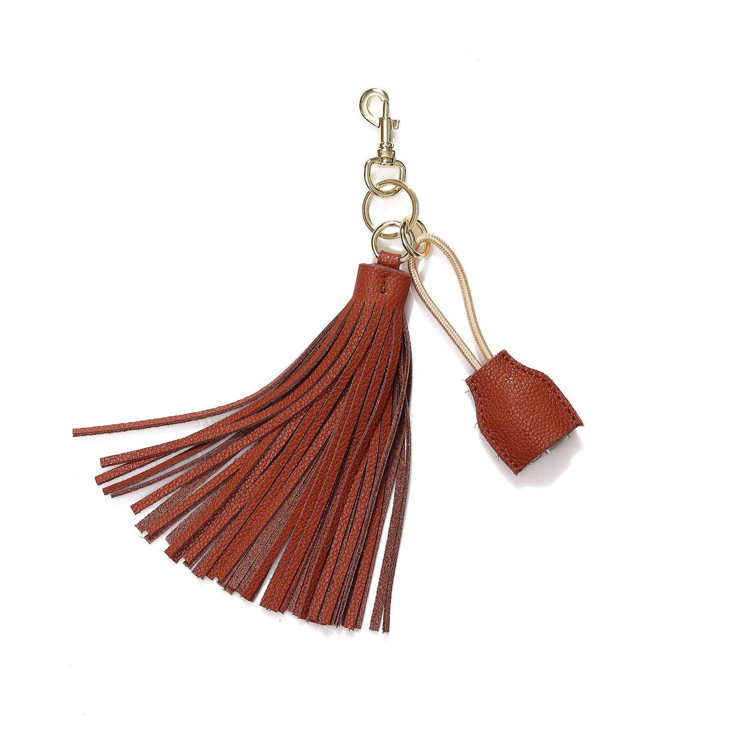 Leather Tassel Keychain with USB charging cable