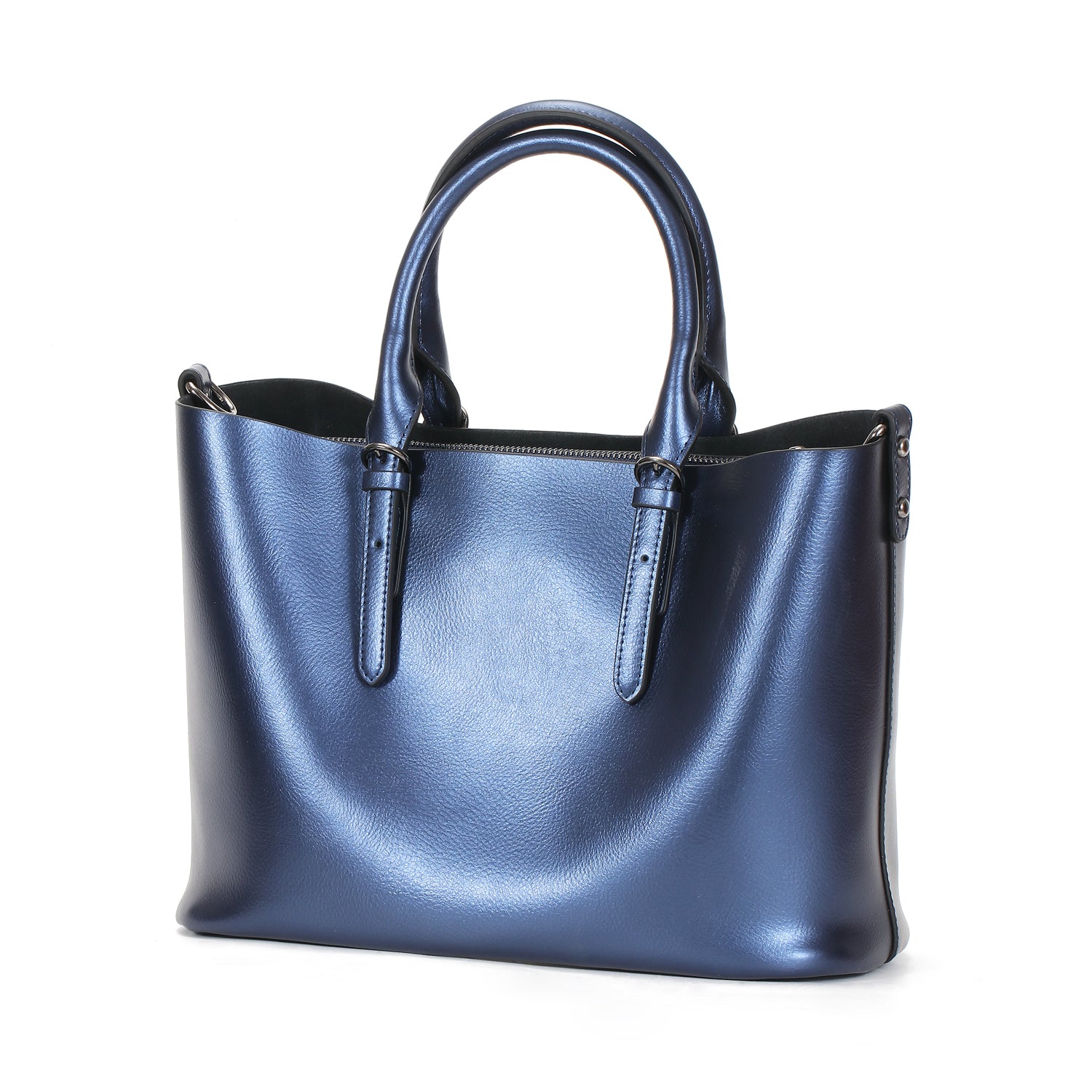 Metallic Leather Handbag, Blue