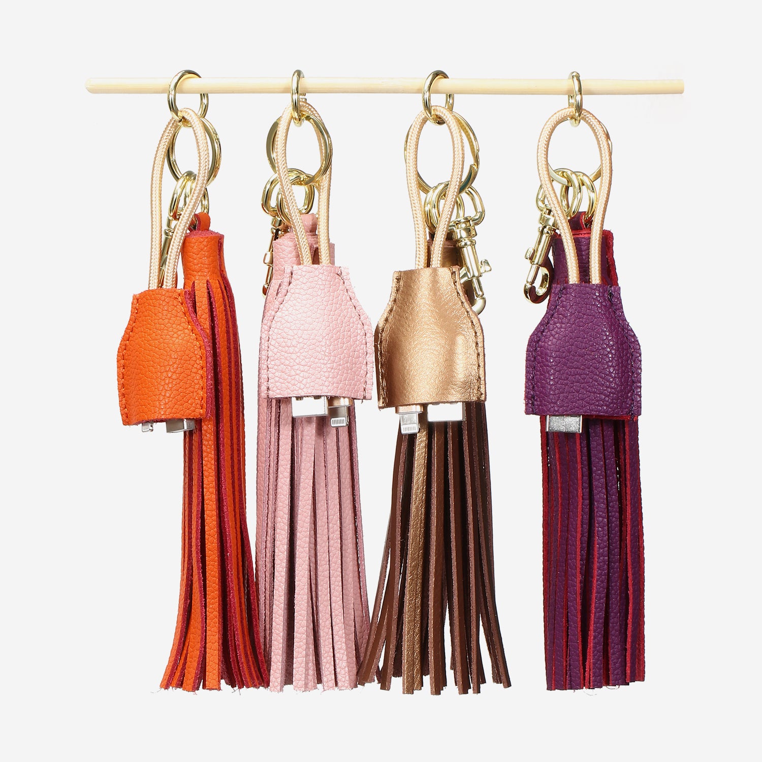 Leather Tassel Keychain with USB charging cable