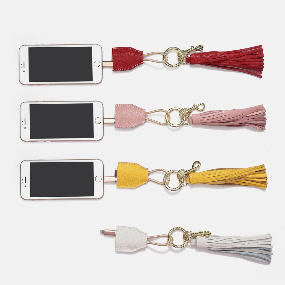 Leather Tassel Keychain w/ USB charging cable