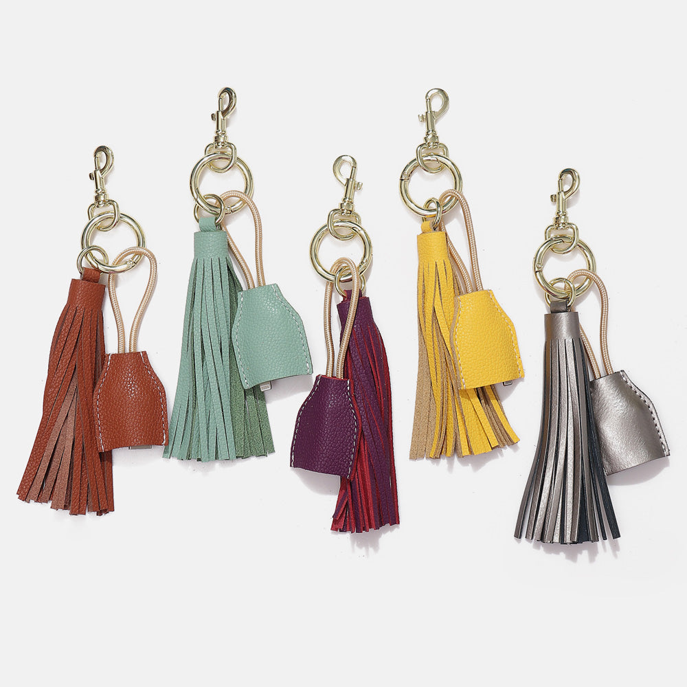 Leather Tassel Keychain w/ USB charging cable