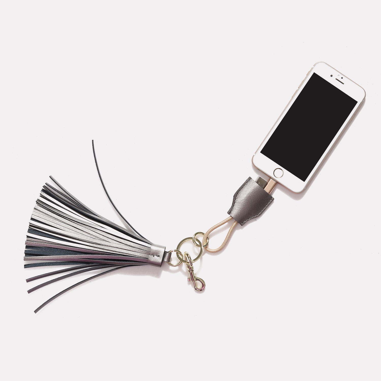 Leather Tassel Keychain with USB charging cable